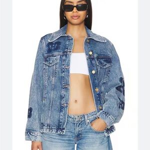 Ganni Blue Denim Jacket with dark blue  Print